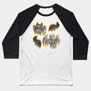 Halloween Grey Bats Pattern Baseball T-Shirt
